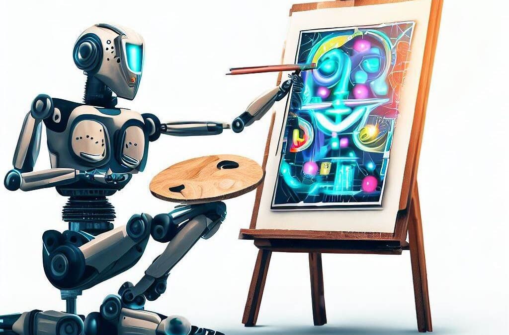 AI Robot painting on an Artists Easel